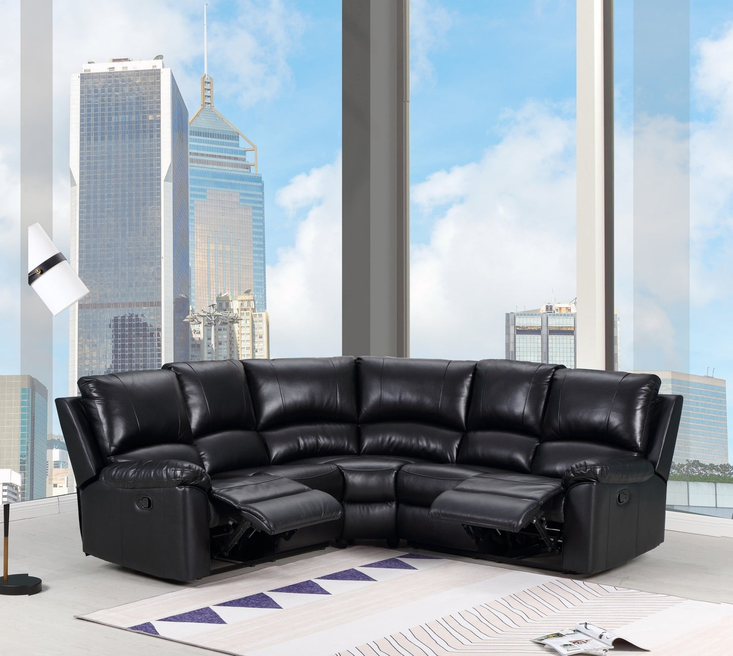 Black U Shaped 3 Piece Sectional
