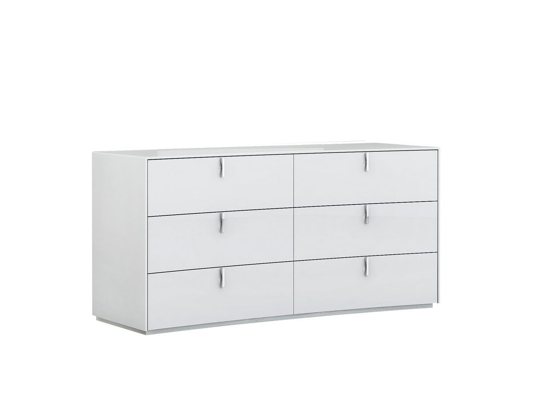 White Silver Wood Stainless Steel 5-Drawer Chest