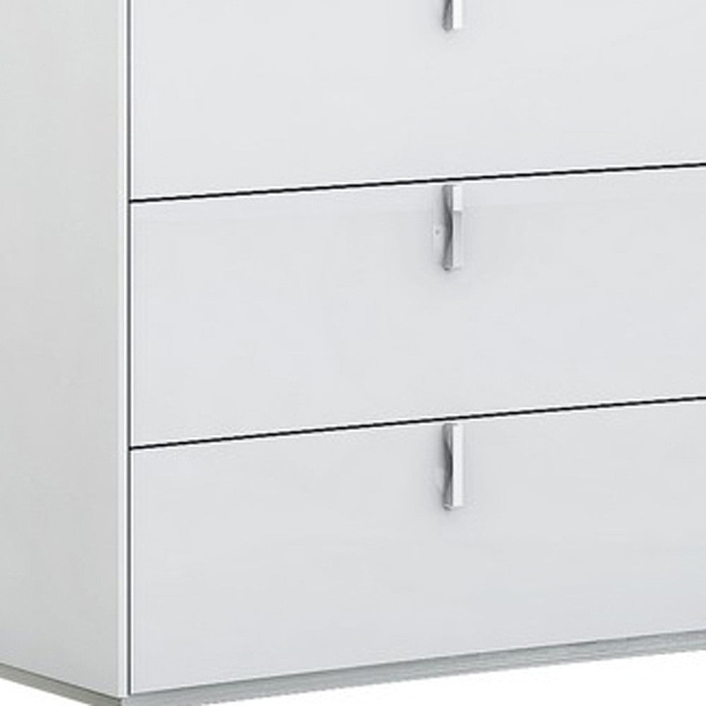 White Silver Wood Stainless Steel 5-Drawer Chest