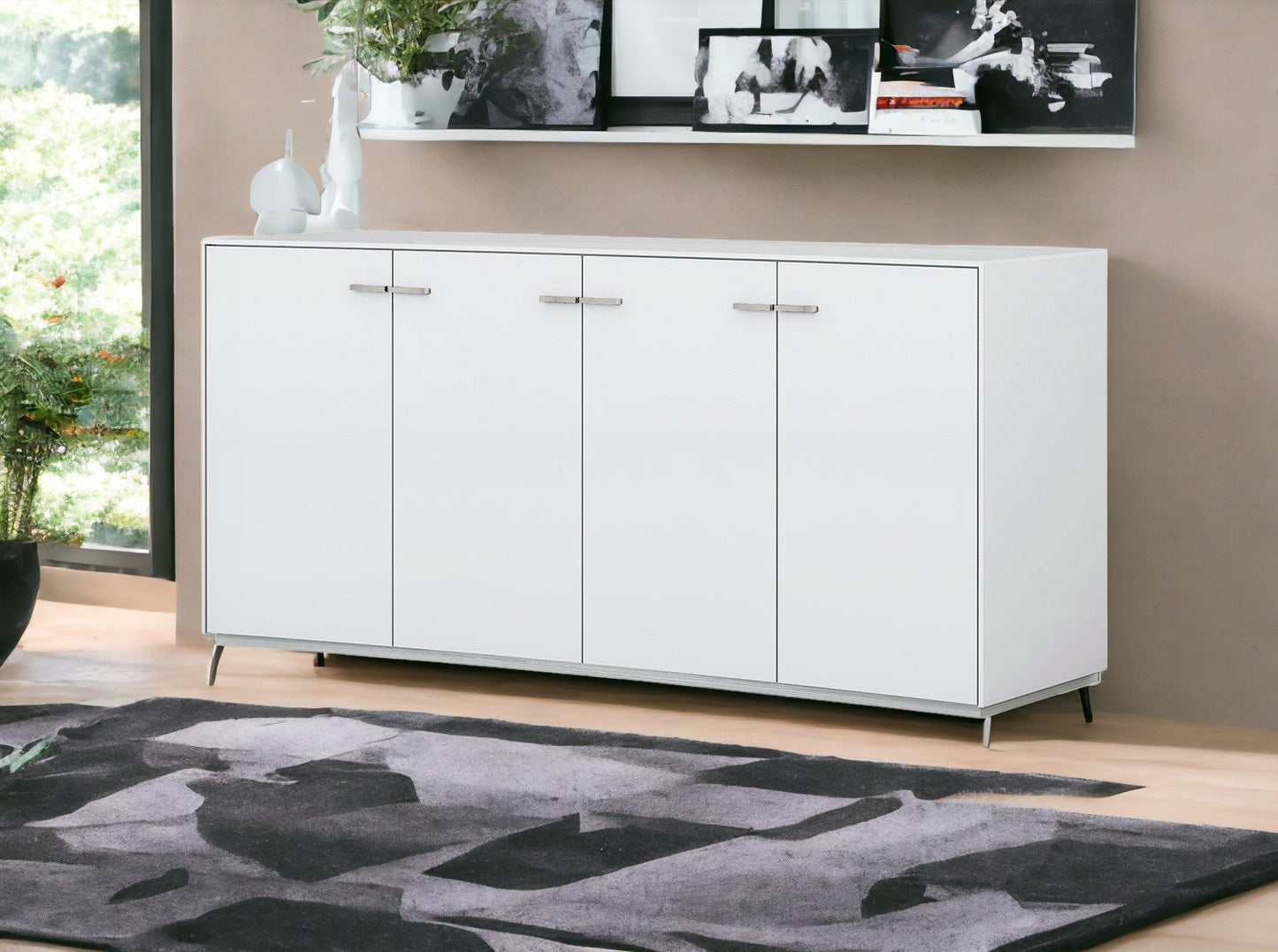 White Sideboard Table w/ 4 Doors
