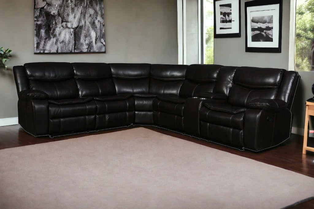 Brown U Shaped 3 Piece Sectional w/ Console