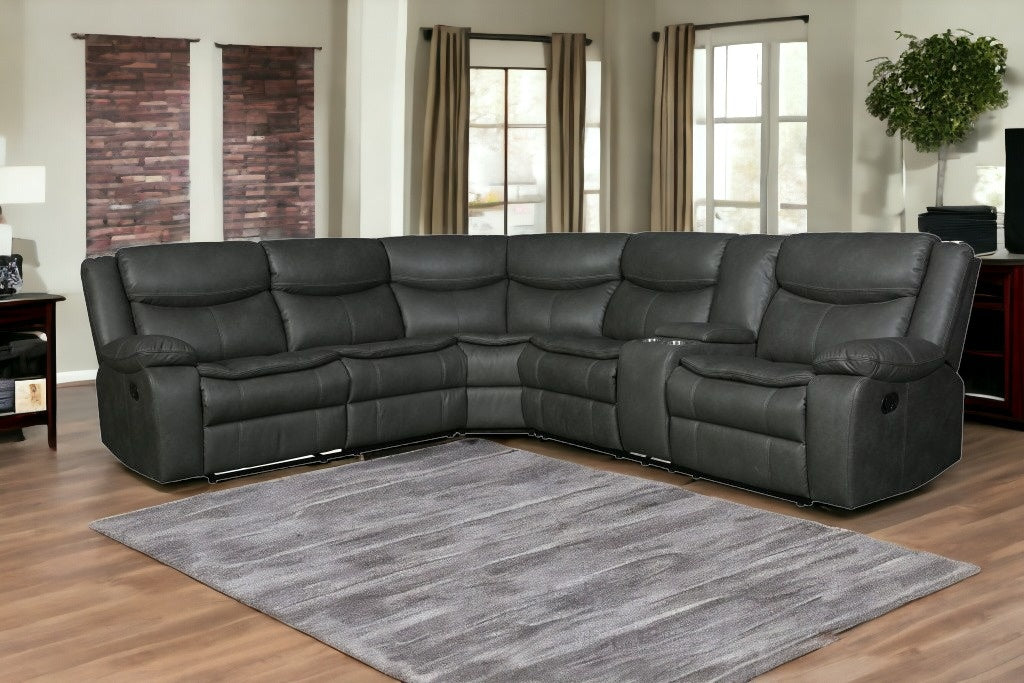 Gray U Shaped 3 Piece Sectional w/ Console