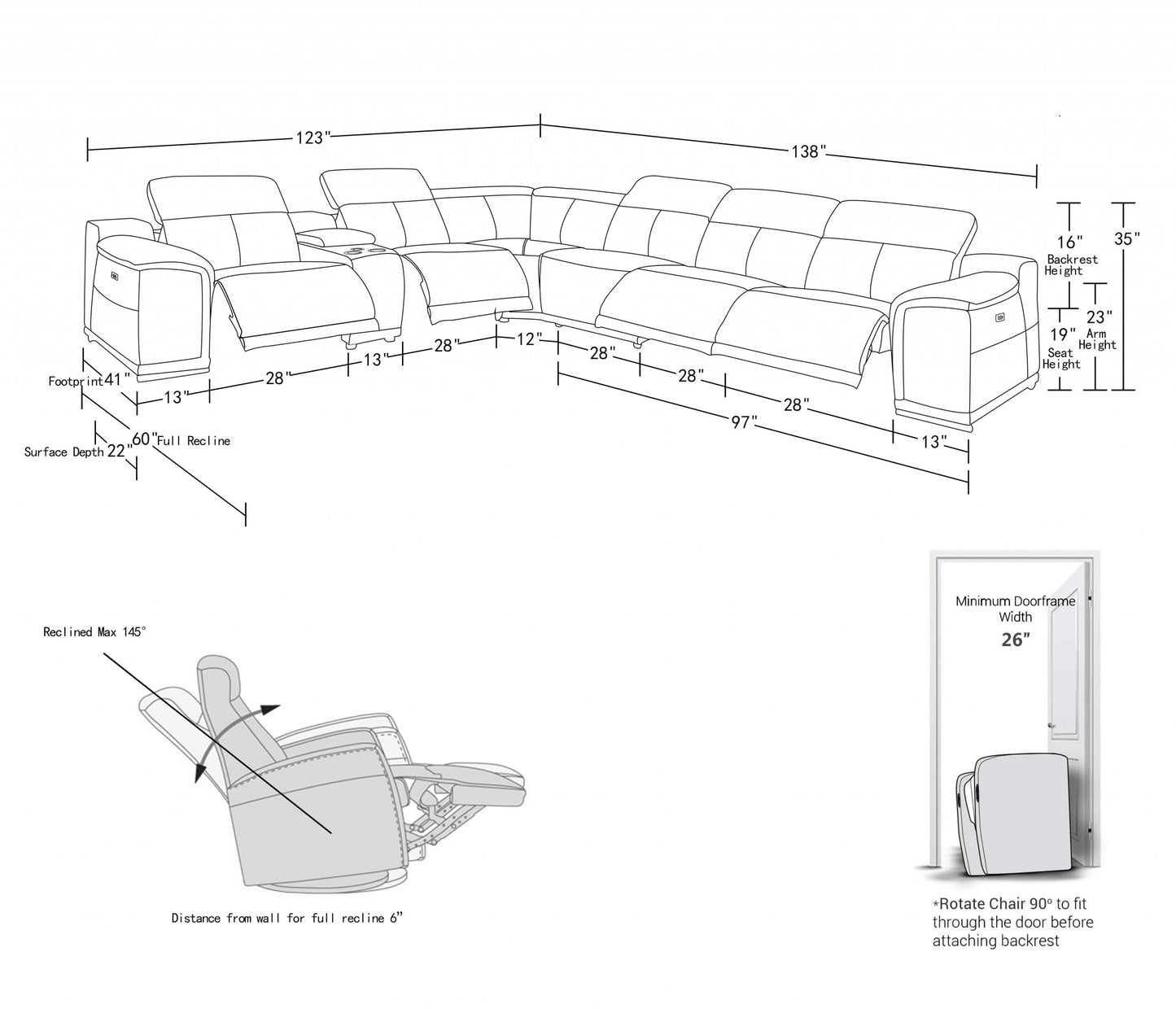 Gray Italian Leather U Shaped Seven Piece Sectional w/ Console