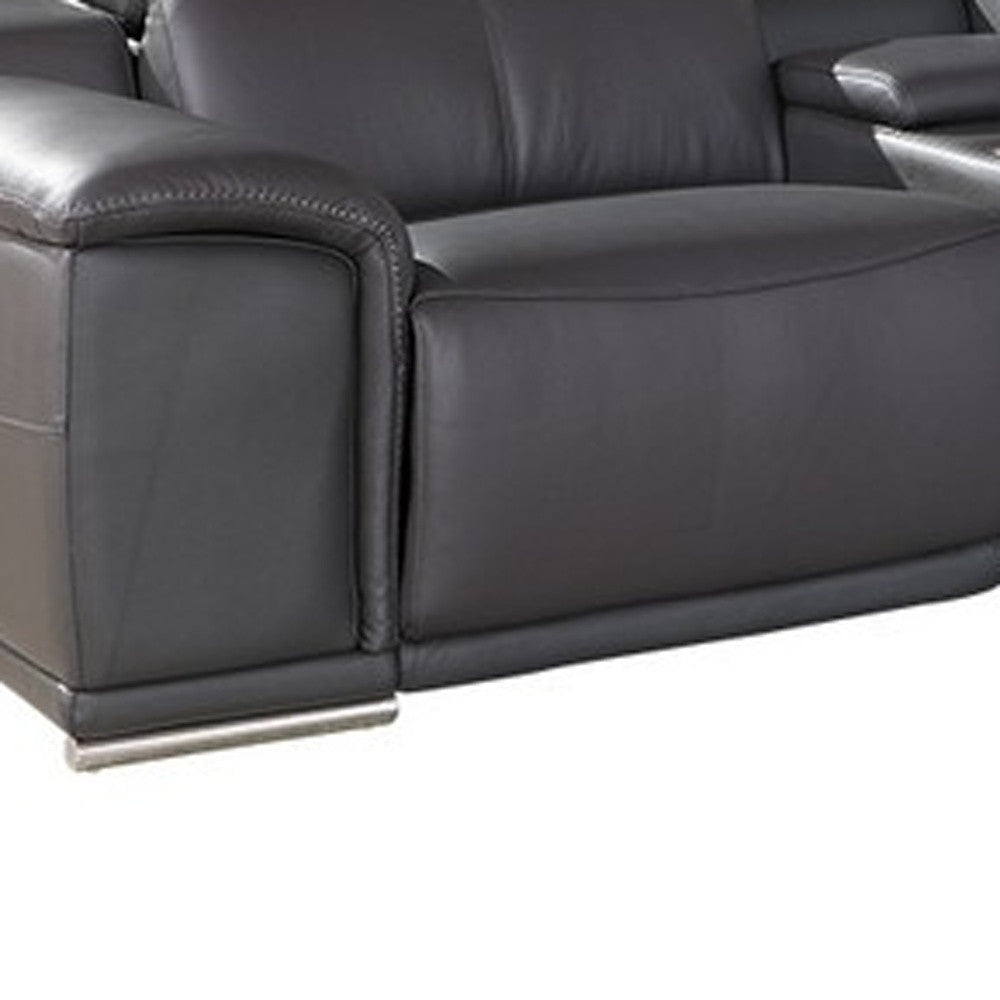 Gray Italian Leather U Shaped Seven Piece Sectional w/ Console