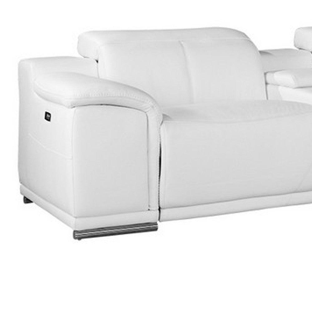 White Italian Leather U Shaped Seven Piece Sectional w/ Console