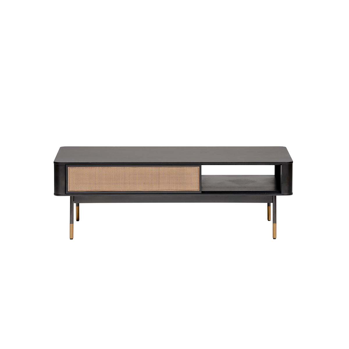 Black & Brown Solid Wood & Steel Coffee Table w/ Drawer