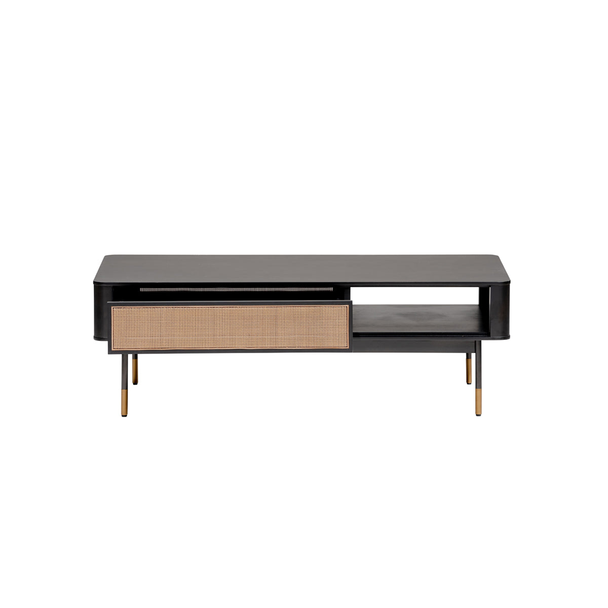Black & Brown Solid Wood & Steel Coffee Table w/ Drawer
