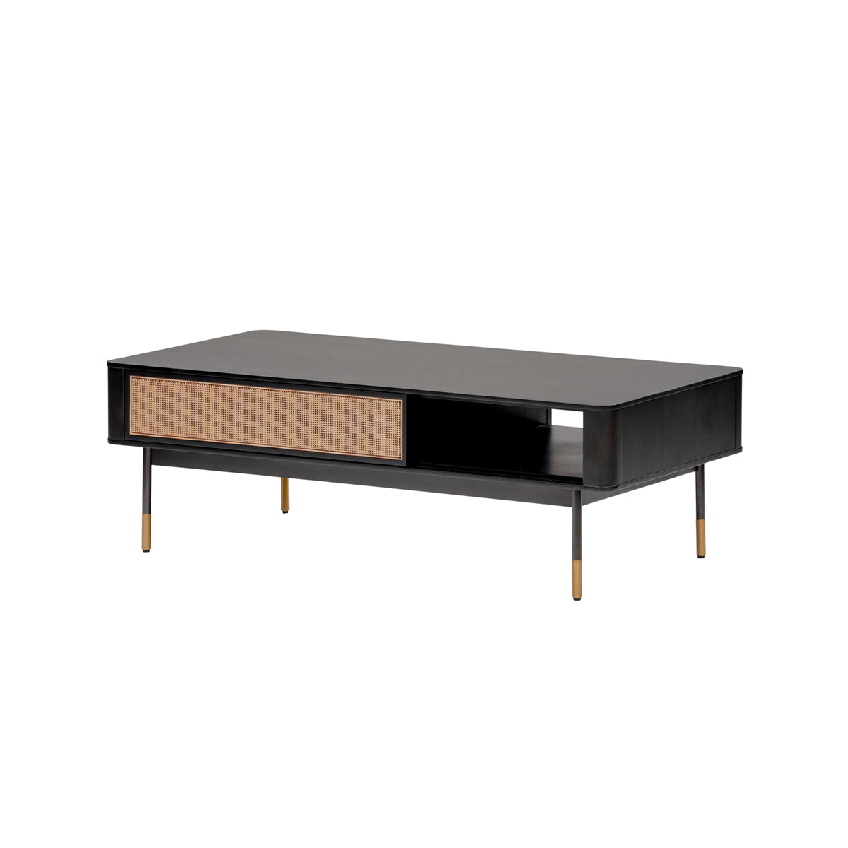 Black & Brown Solid Wood & Steel Coffee Table w/ Drawer