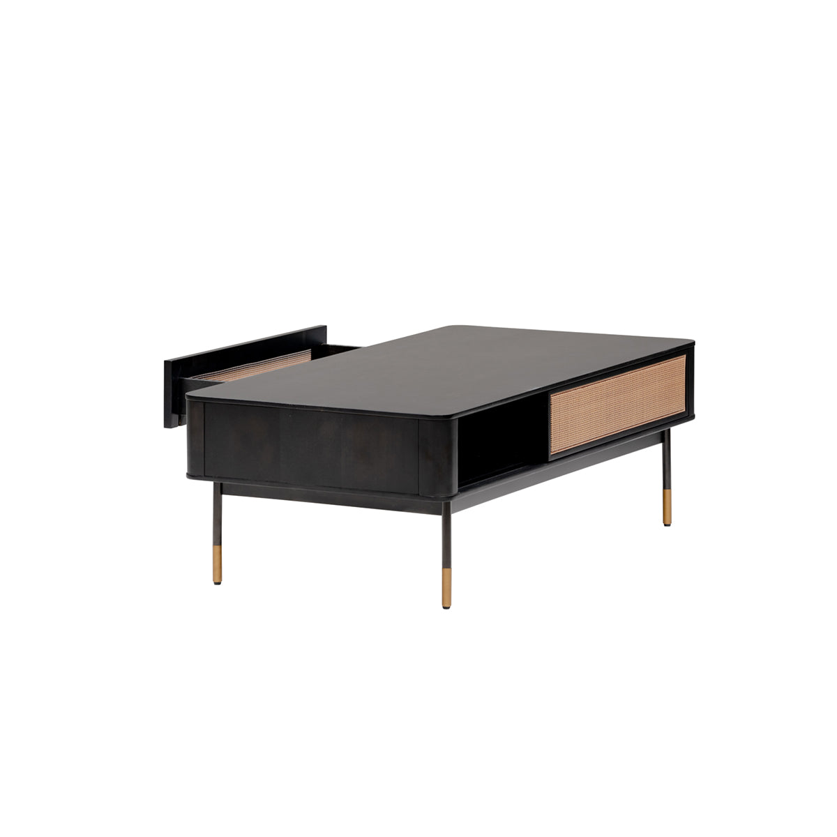 Black & Brown Solid Wood & Steel Coffee Table w/ Drawer