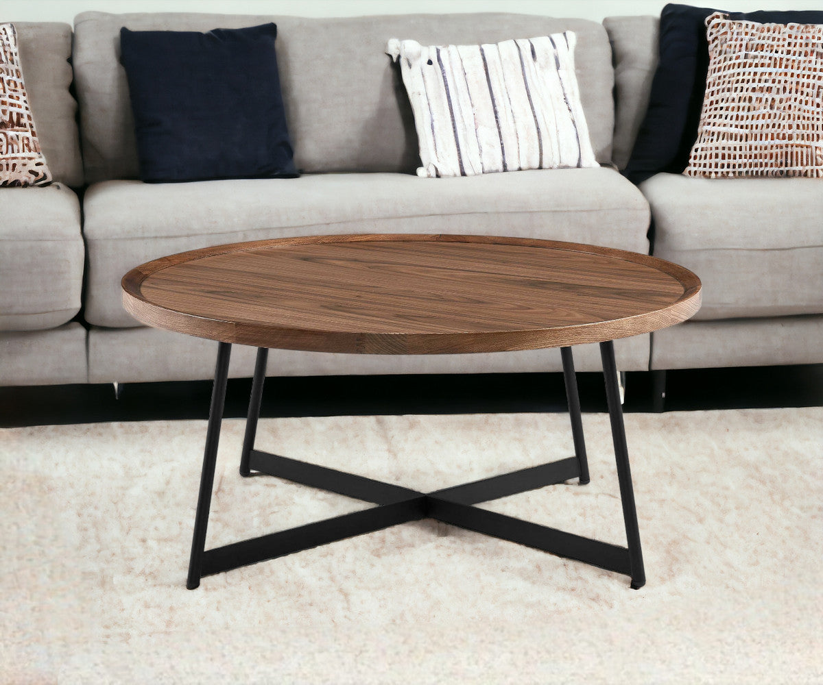 Black & Walnut Manufactured Wood Round Coffee Table