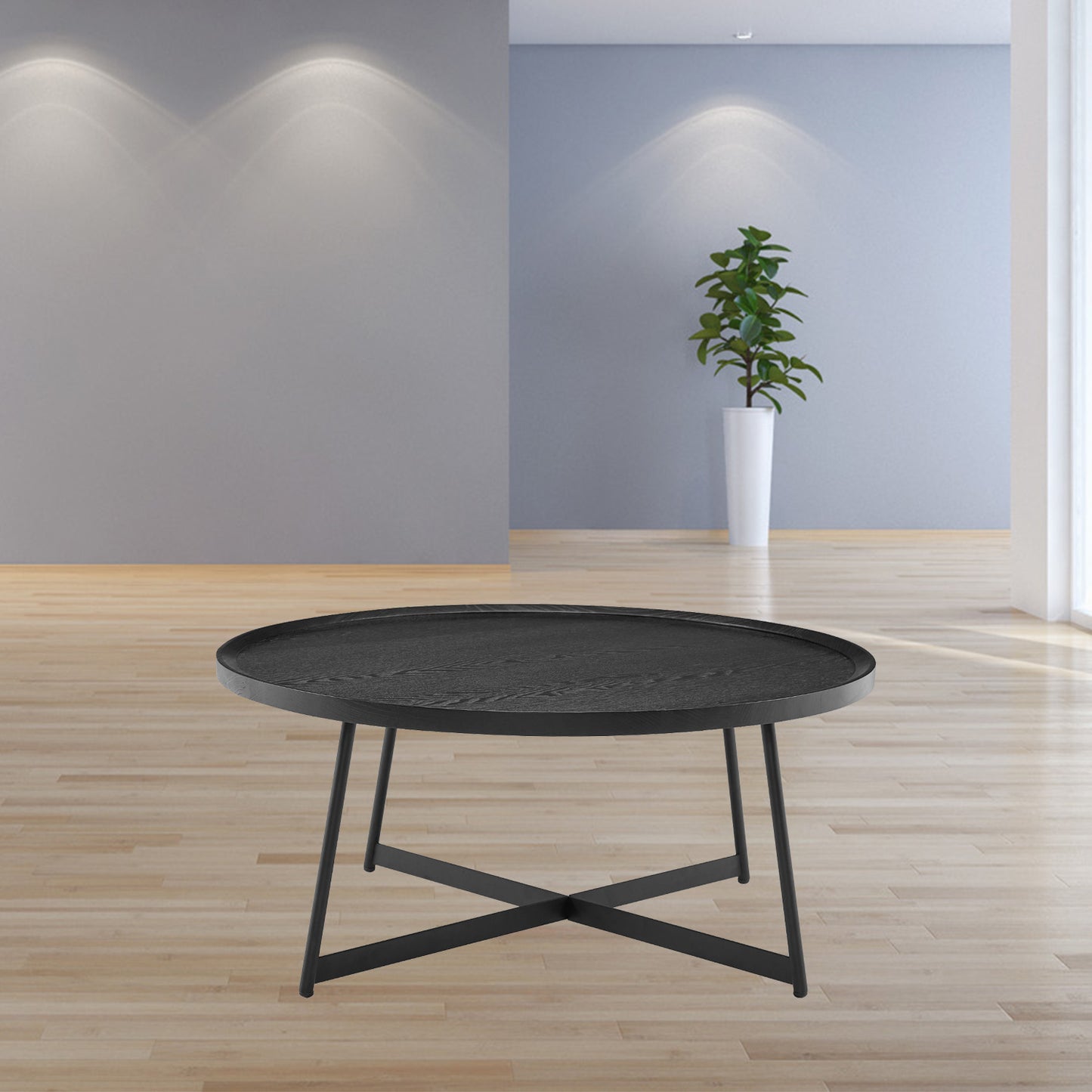 Black Manufactured Wood Round Coffee Table