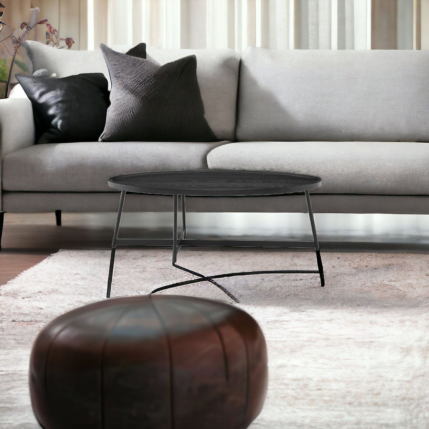Black Metal Oval Coffee Table