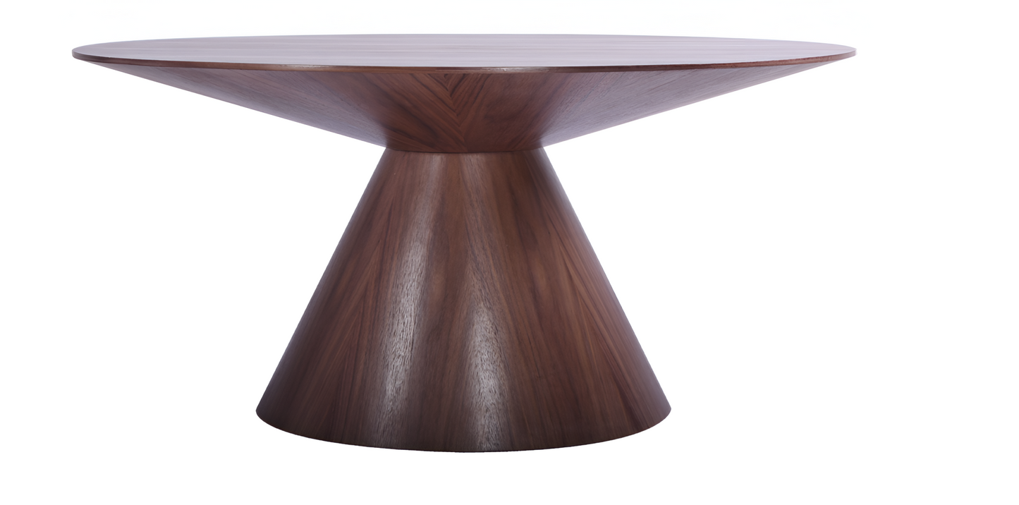 Brown Rounded Solid Wood Pedestal Base Dining Table