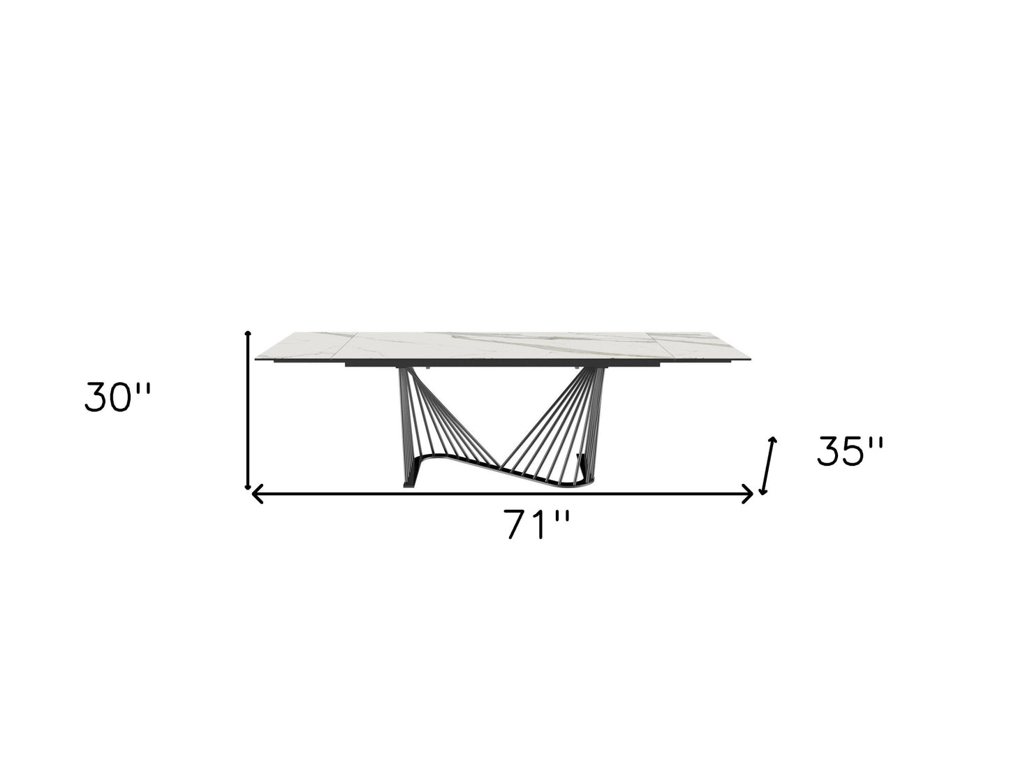 White and Black Stone and Iron Self-Storing Leaf Dining Table