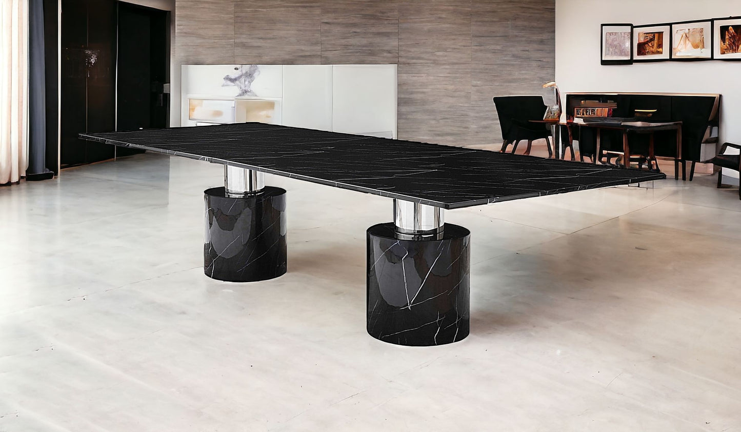 Black Marble Double Pedestal Base Dining Table