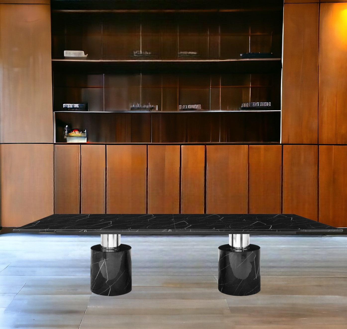 Black Marble Double Pedestal Base Dining Table