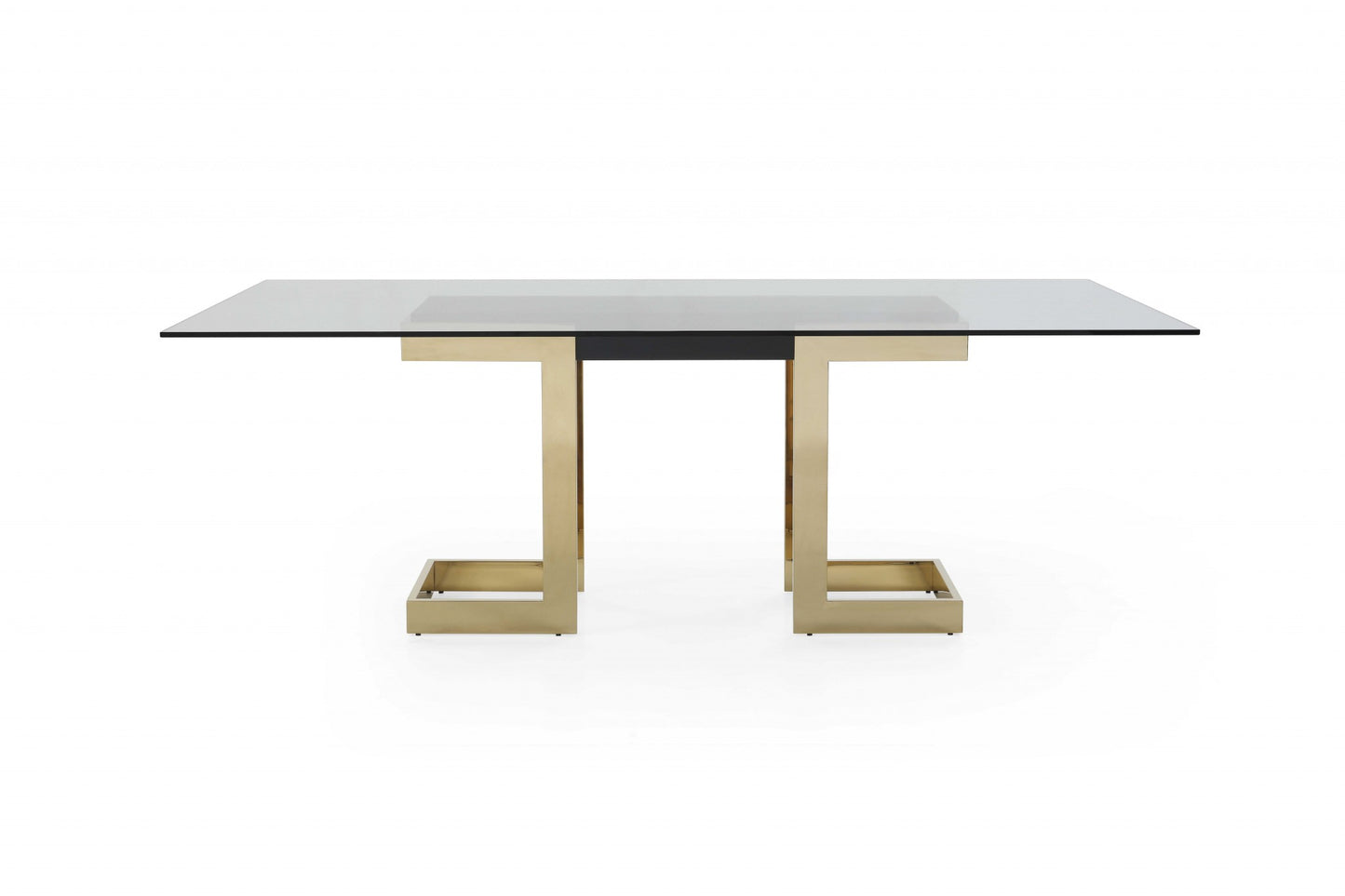 Clear And Gold Glass And Stainless Steel Double Pedestal Base Dining Table