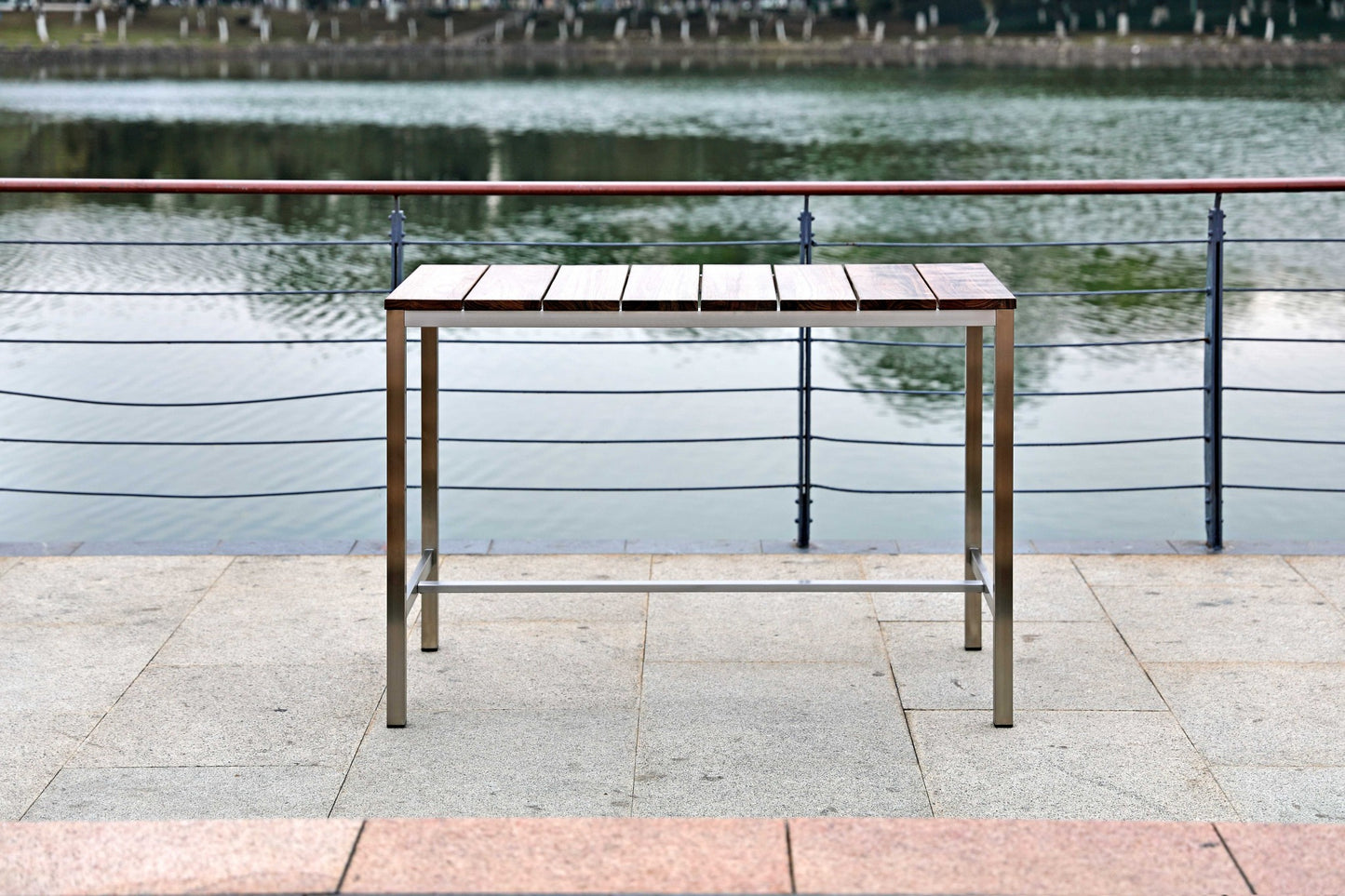 Wood Brown And Silver Solid Wood And Stainless Steel Dining Table