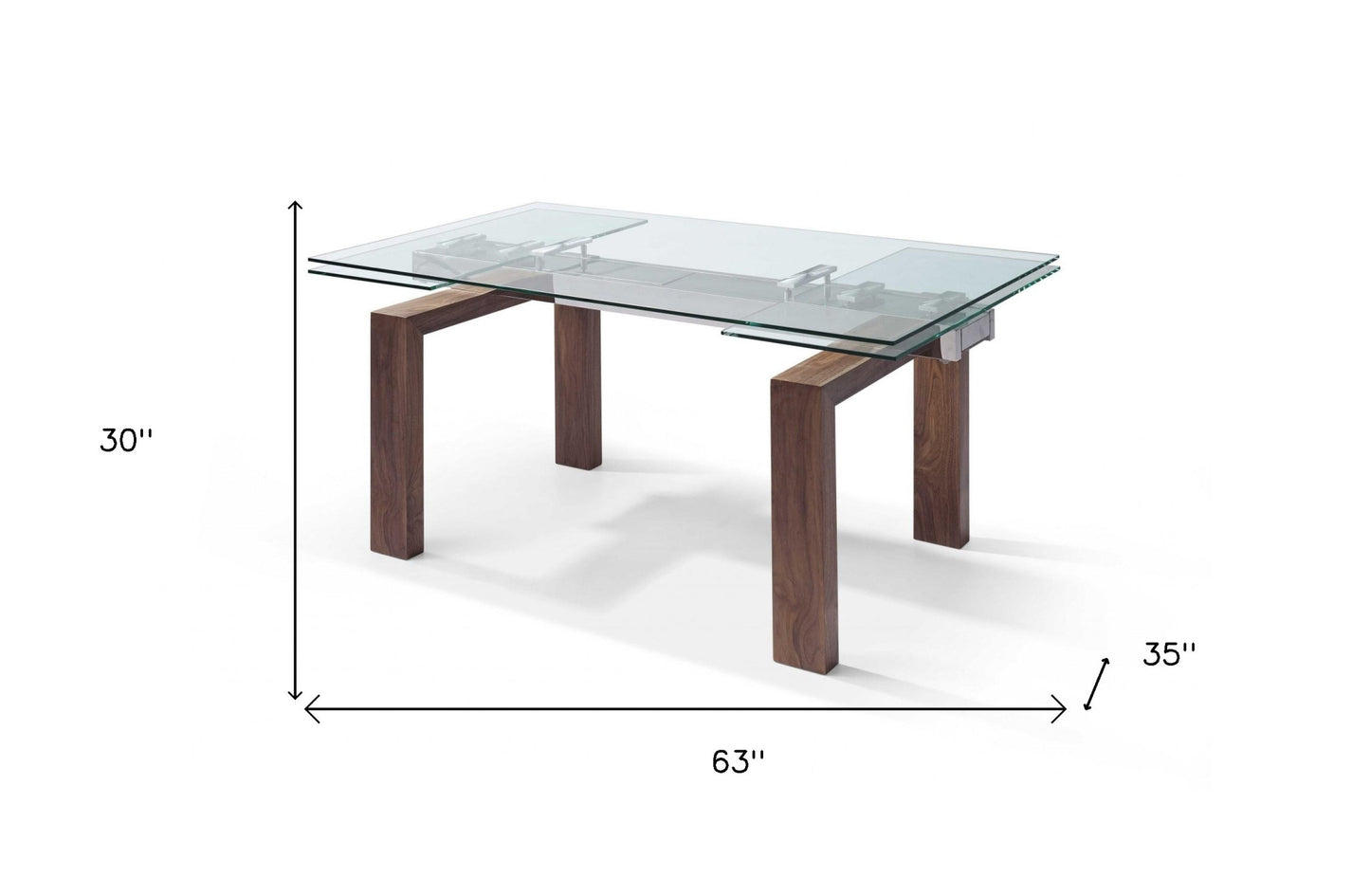 Clear and Brown Glass Self-Storing Leaf Dining Table