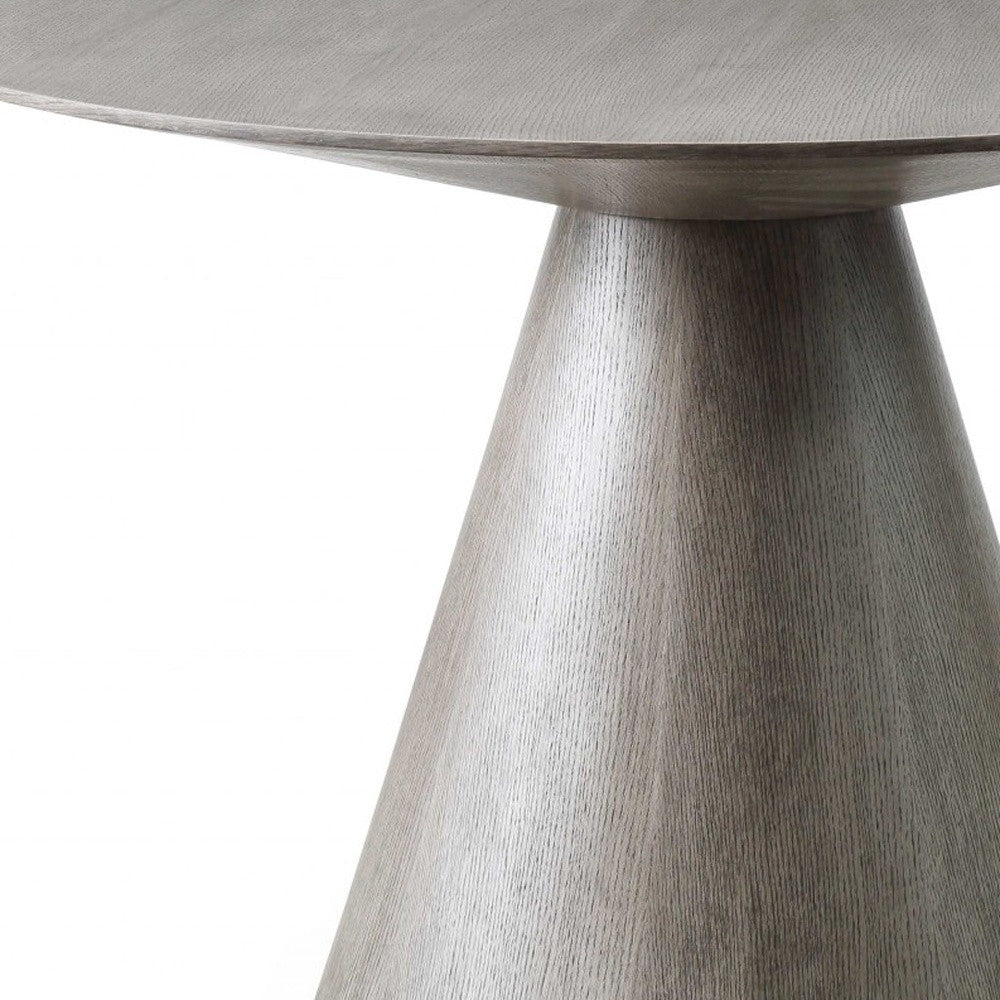 Gray Rounded Solid Wood Pedestal Base Dining Table