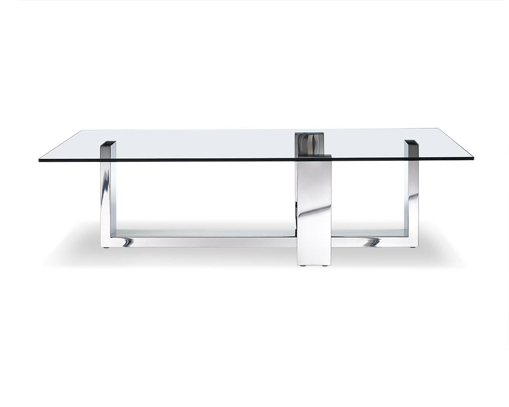 Clear & Silver Glass & Steel Coffee Table