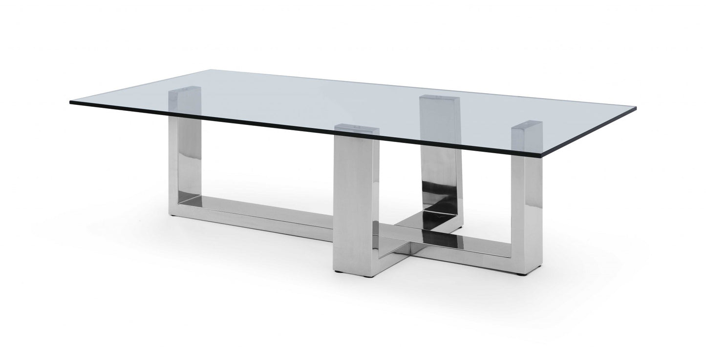 Clear & Silver Glass & Steel Coffee Table