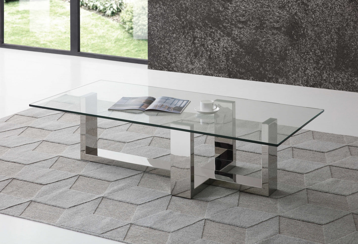 Clear & Silver Glass & Steel Coffee Table