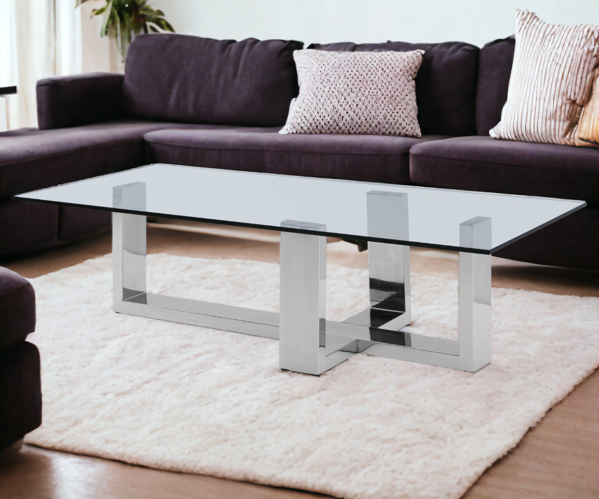 Clear & Silver Glass & Steel Coffee Table