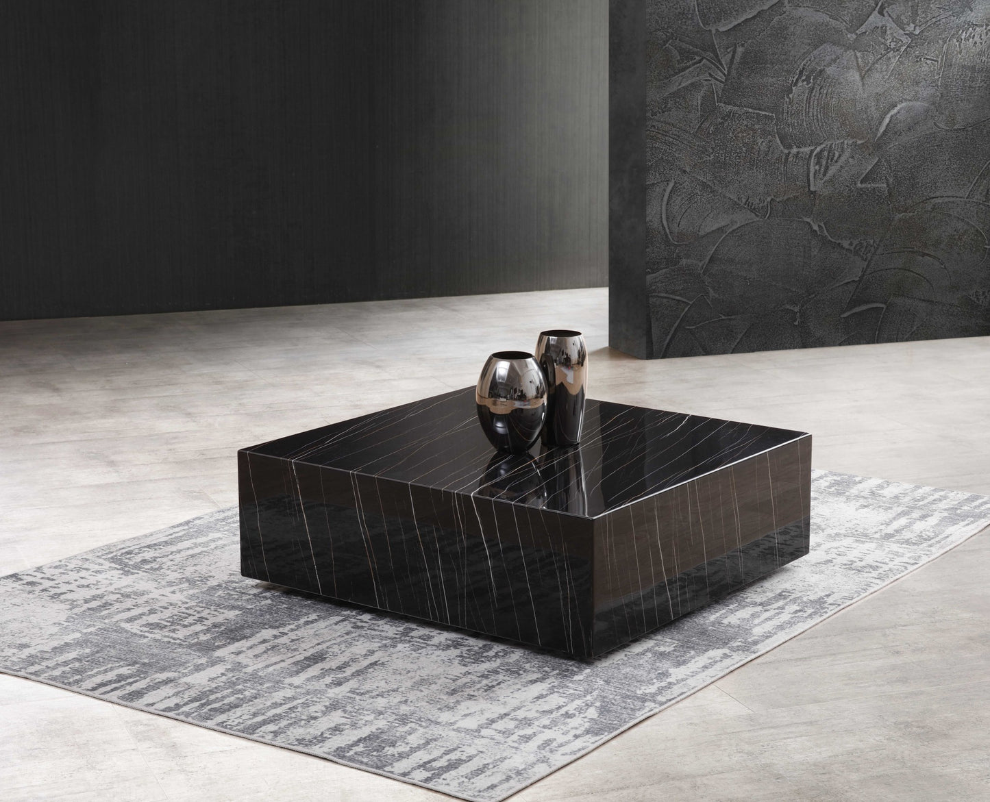 Black Genuine Marble & Brass Square Coffee Table