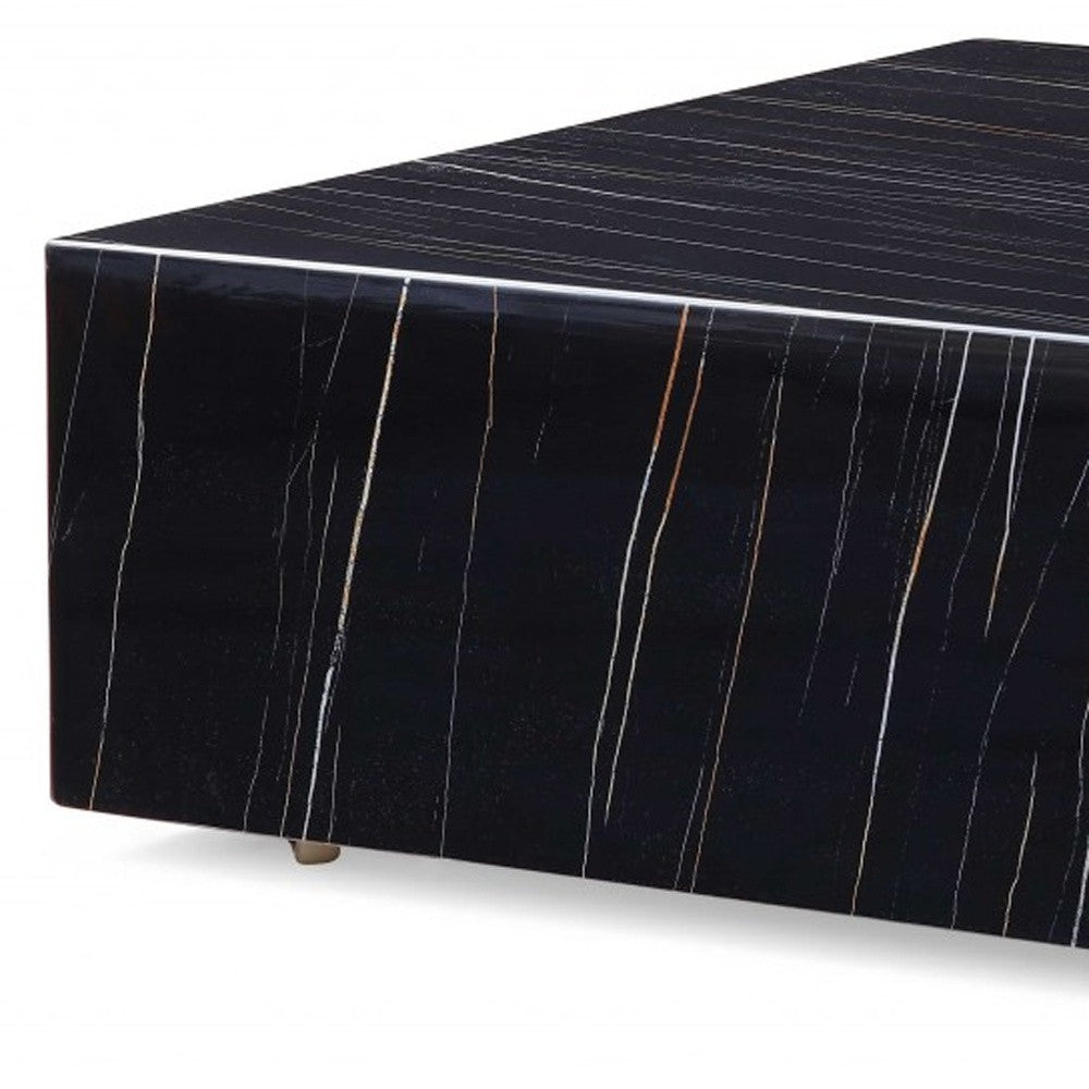 Black Genuine Marble & Brass Square Coffee Table