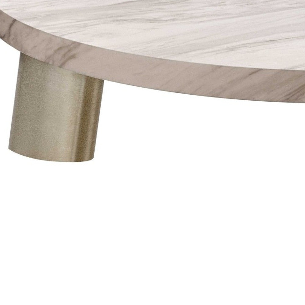 Gold & White Genuine Marble Round Coffee Table