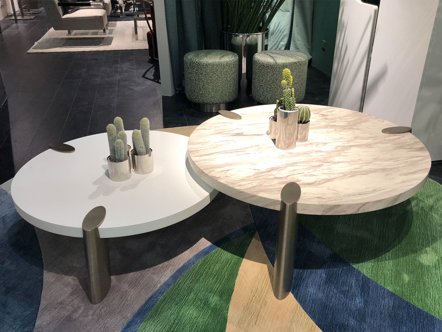 White & Gold Stainless Steel Round Coffee Table