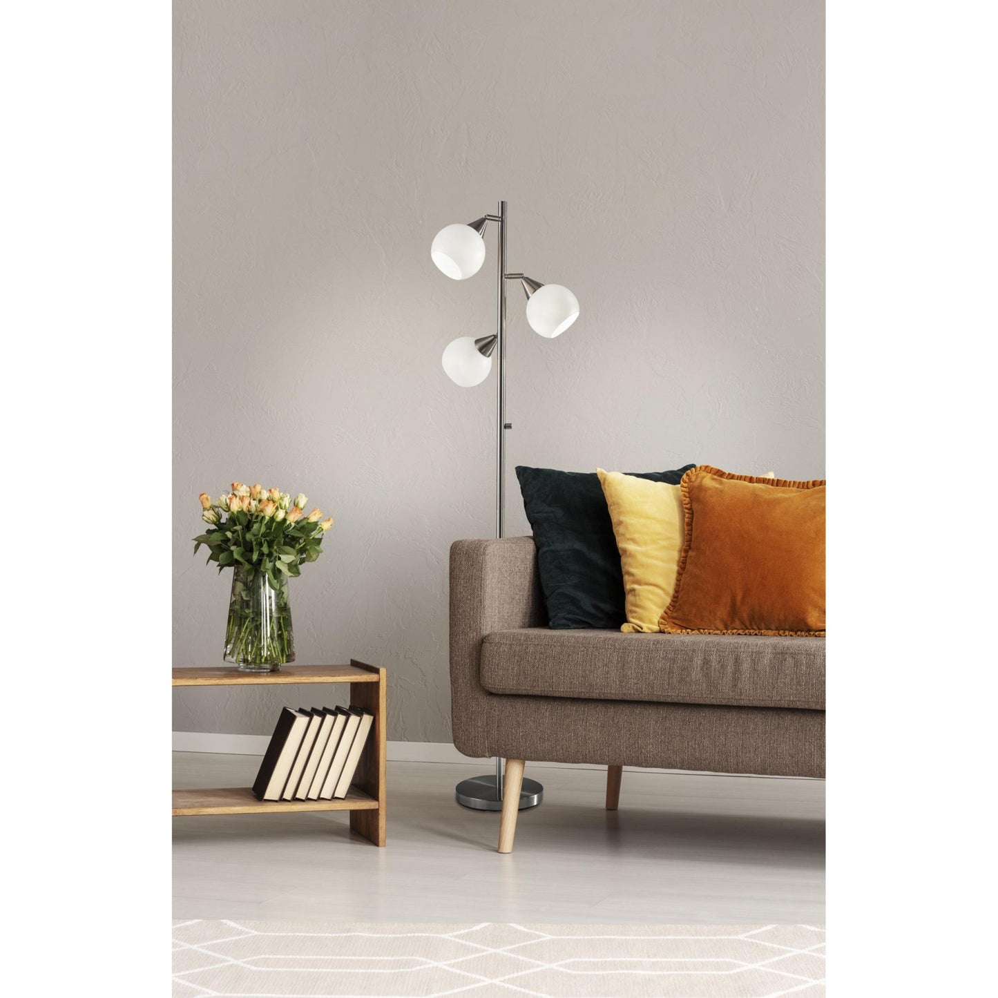 Floor Lamp Brushed Steel Three Adjustable Globes