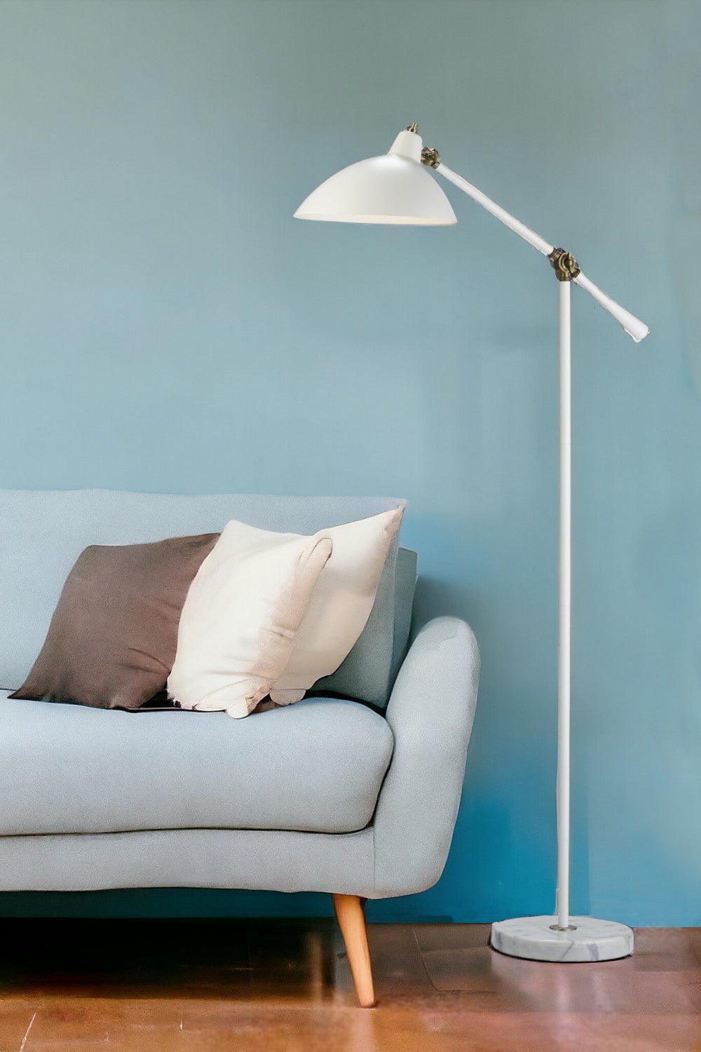 White Task Floor Lamp w/ White Bowl Shade