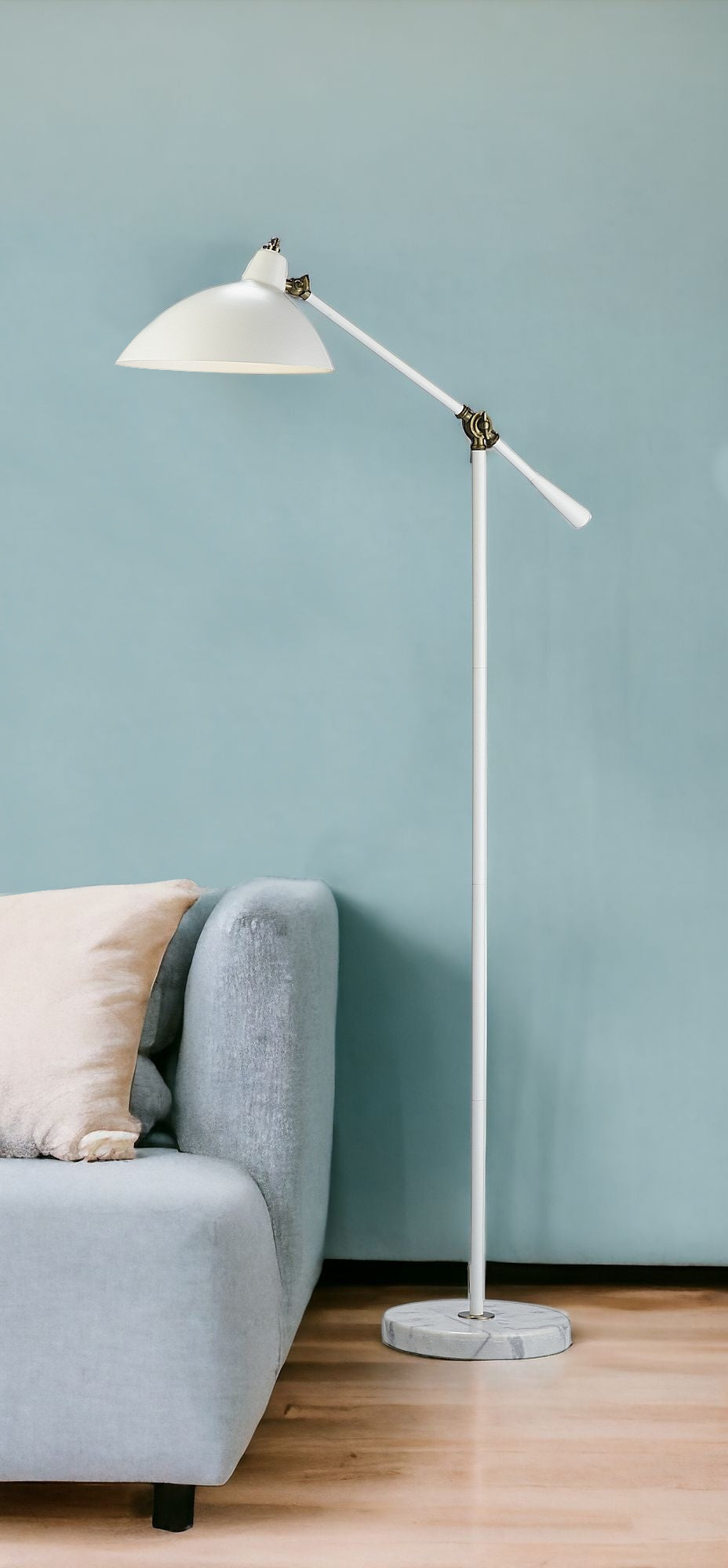 White Task Floor Lamp w/ White Bowl Shade