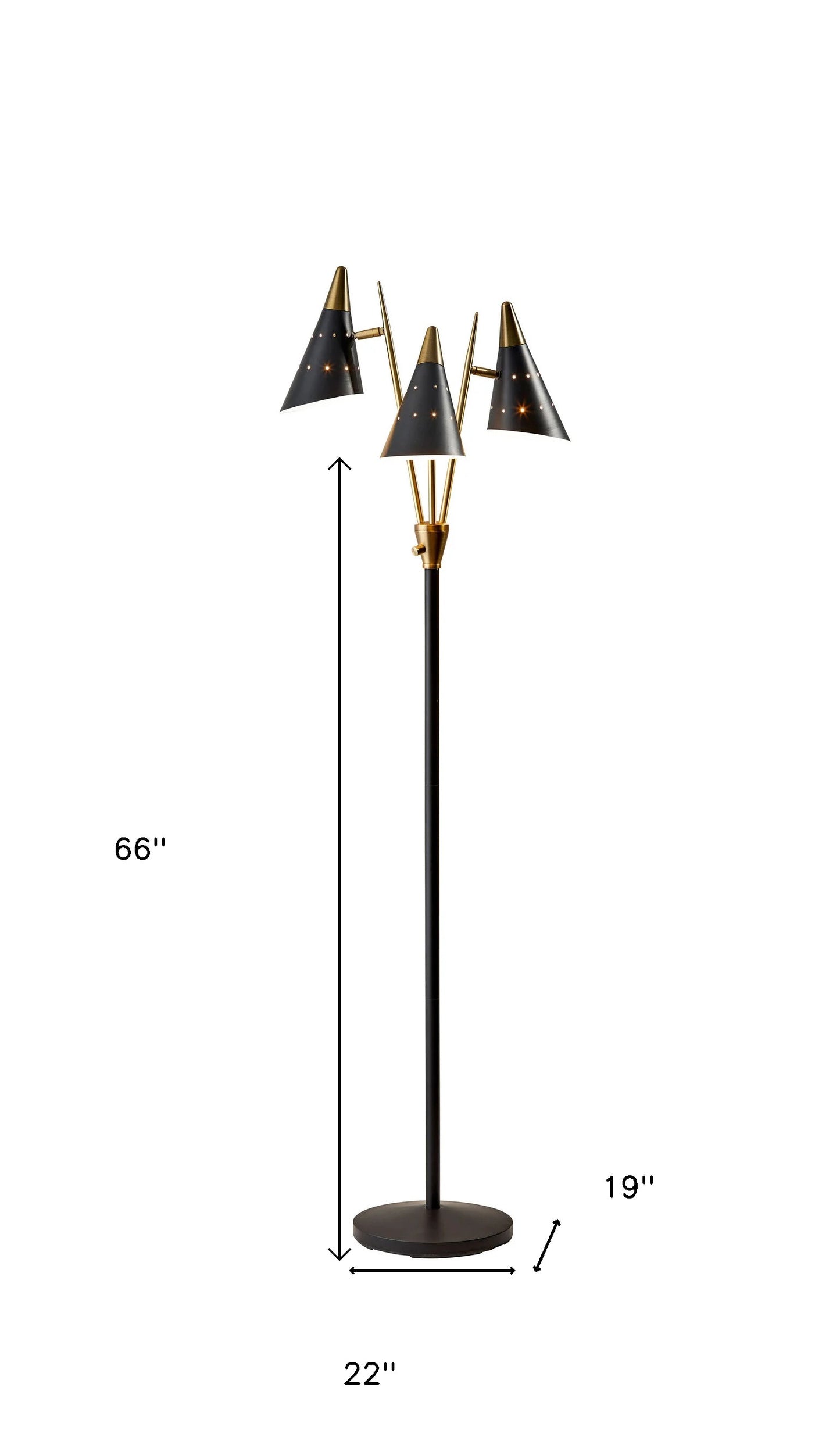 Black 3-Light Floor Lamp w/ Black Shade