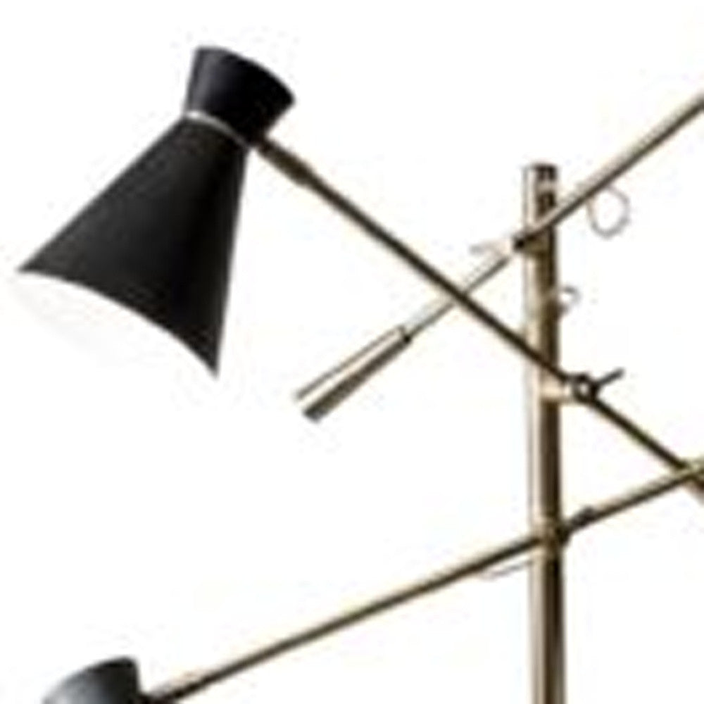 Three Arm Adjustable Floor Lamp In Brass w/ Grey Black & Shades
