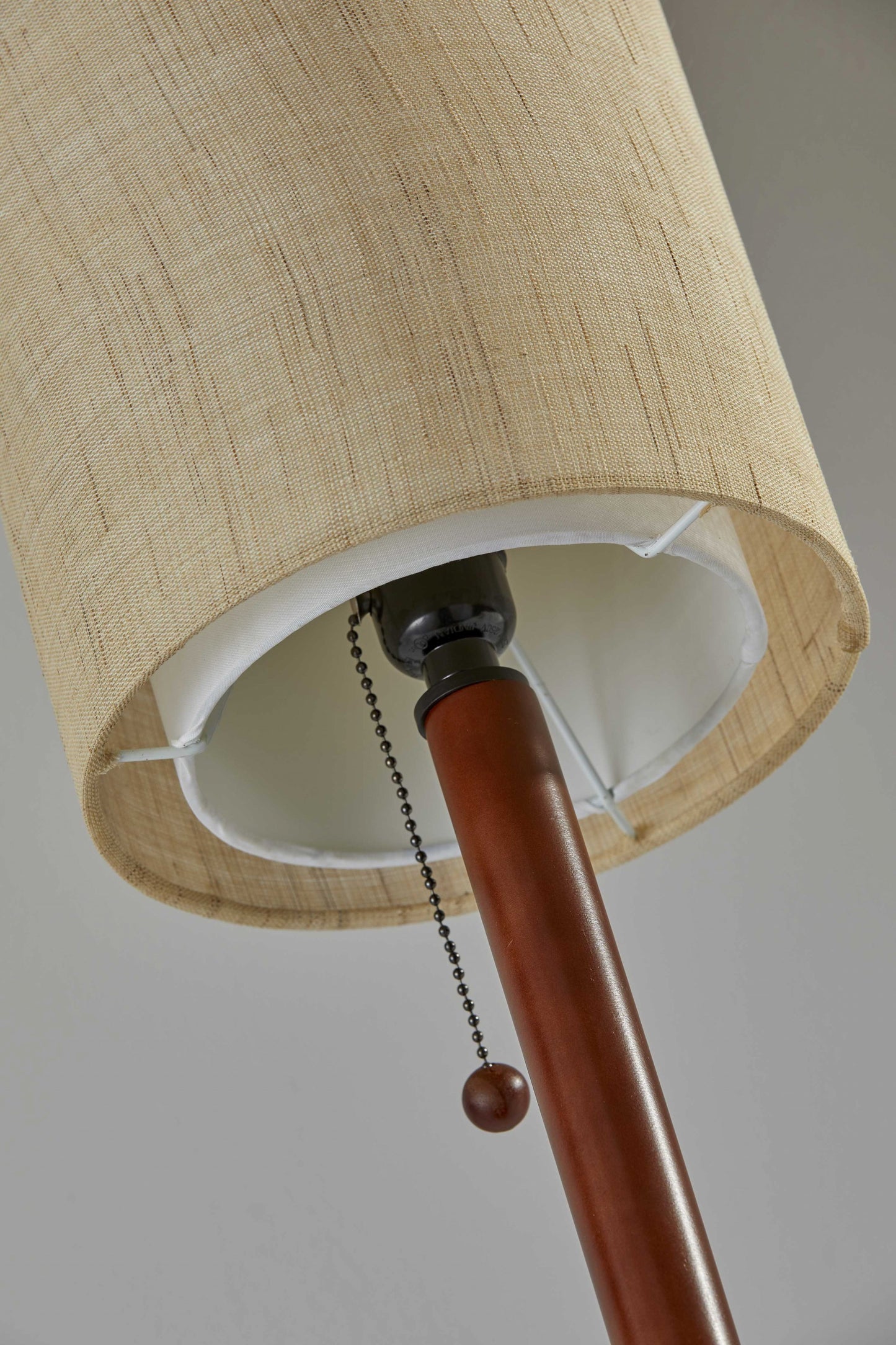 Walnut Solid Wood Standard Table Lamp w/ Beige Shade