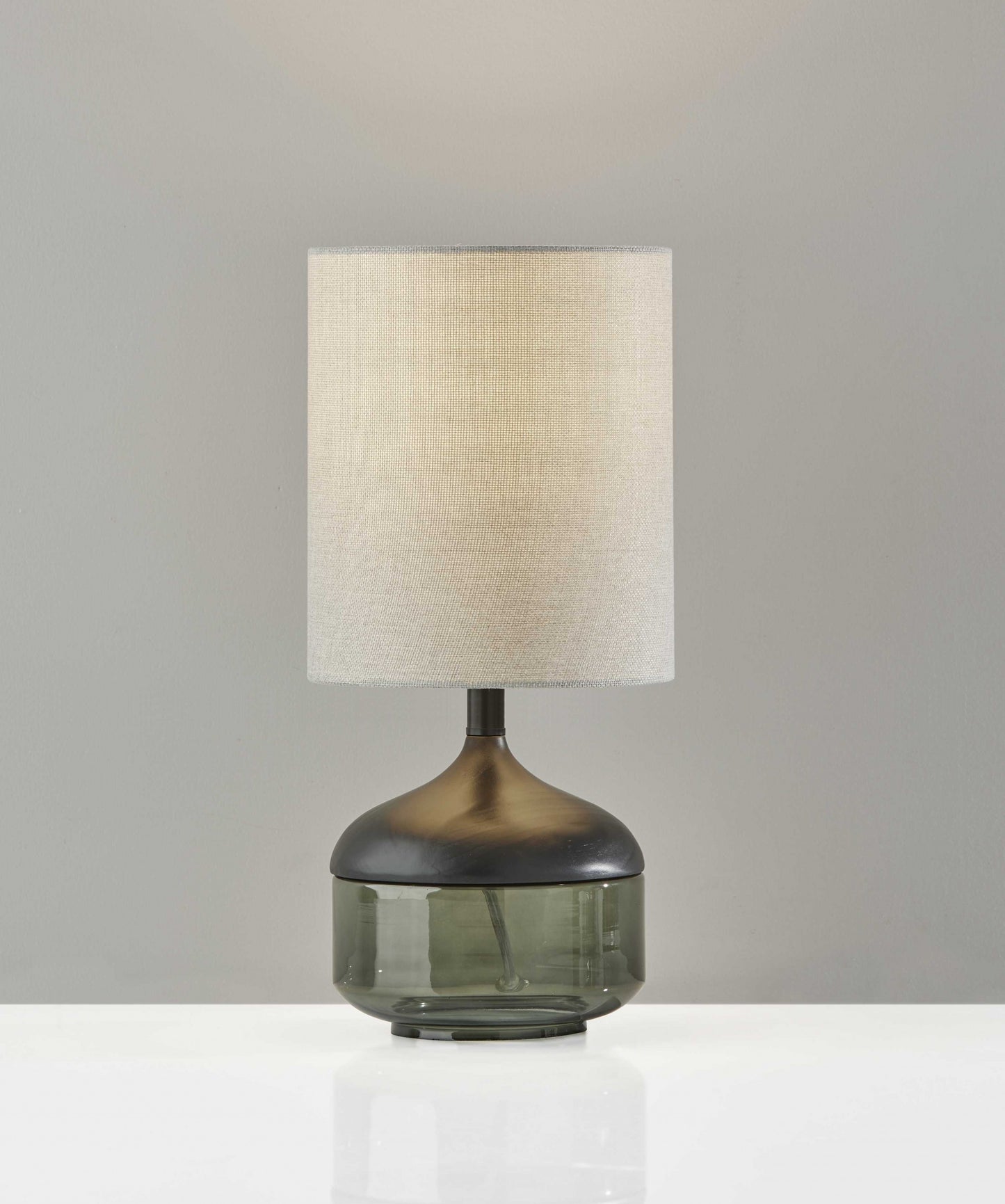 Petite Black Wood Smoked Glass Base w/ Lightly Textured Shade Table Lamp