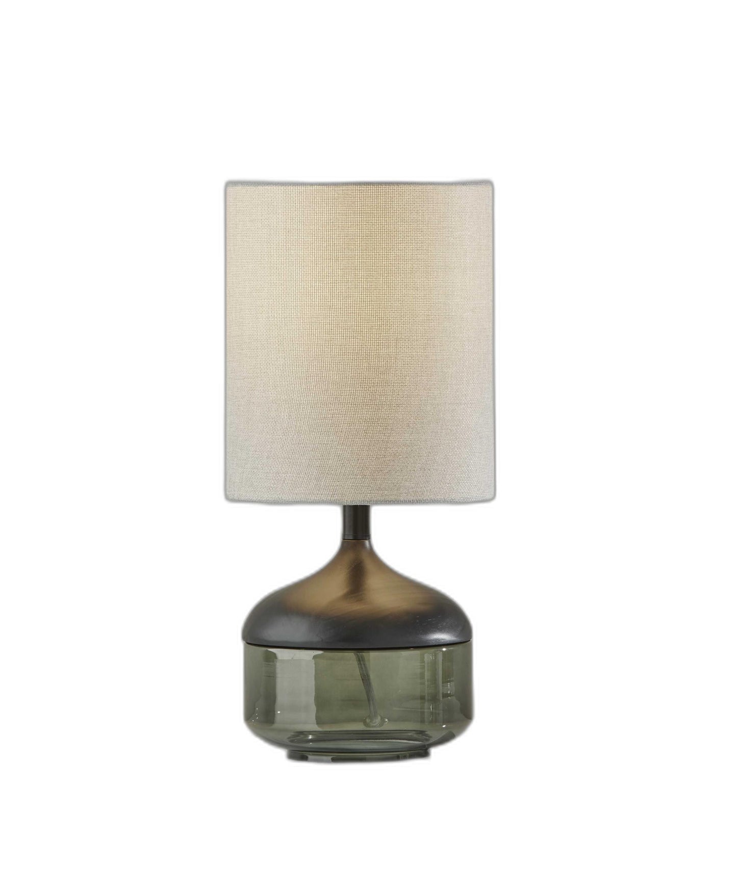 Petite Black Wood Smoked Glass Base w/ Lightly Textured Shade Table Lamp