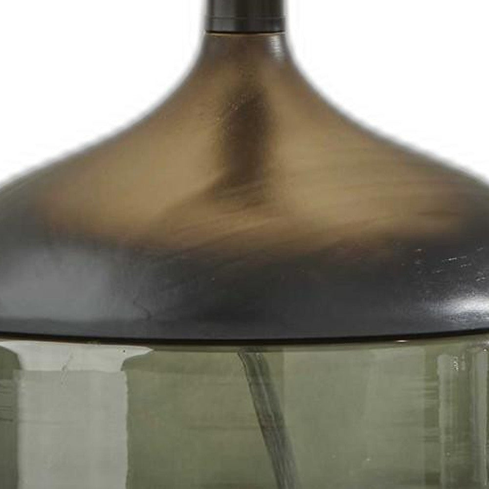 Petite Black Wood Smoked Glass Base w/ Lightly Textured Shade Table Lamp