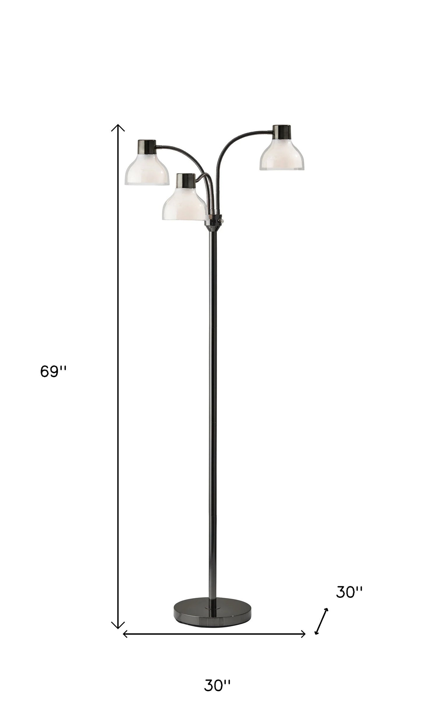 Black 3-Light Tree Floor Lamp w/ White Bowl Shade