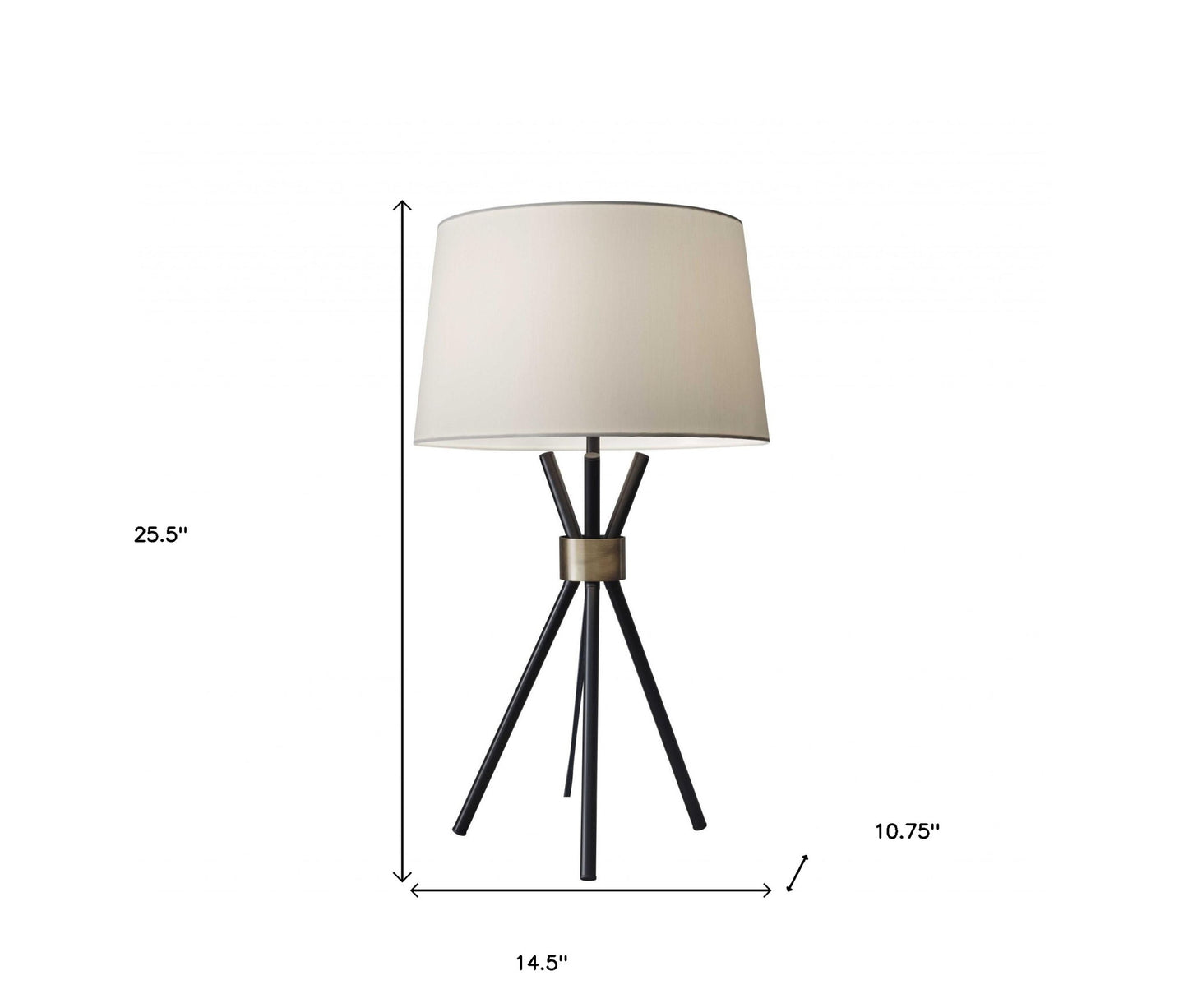 Black Tripod Leg w/ Antique Brass Accent Table Lamp