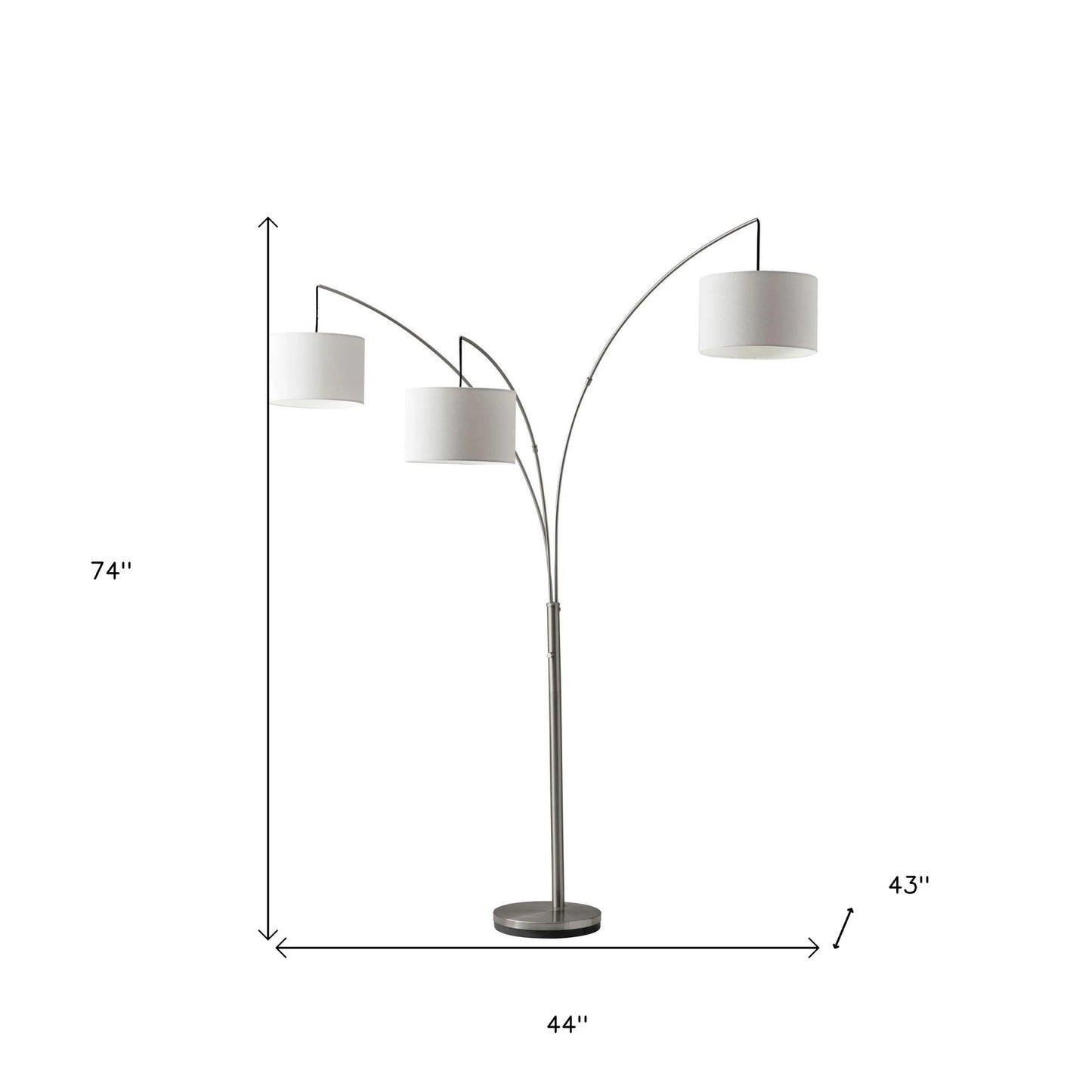 Steel 3-Light Tree Floor Lamp w/ White Shade