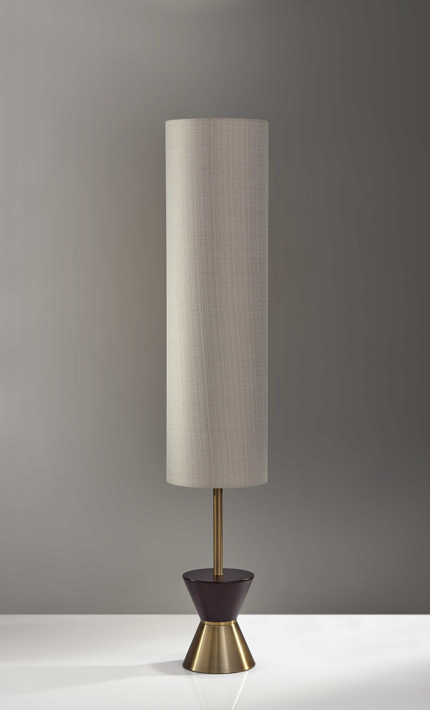 Brass & Wood Textured Beige Floor Lamp