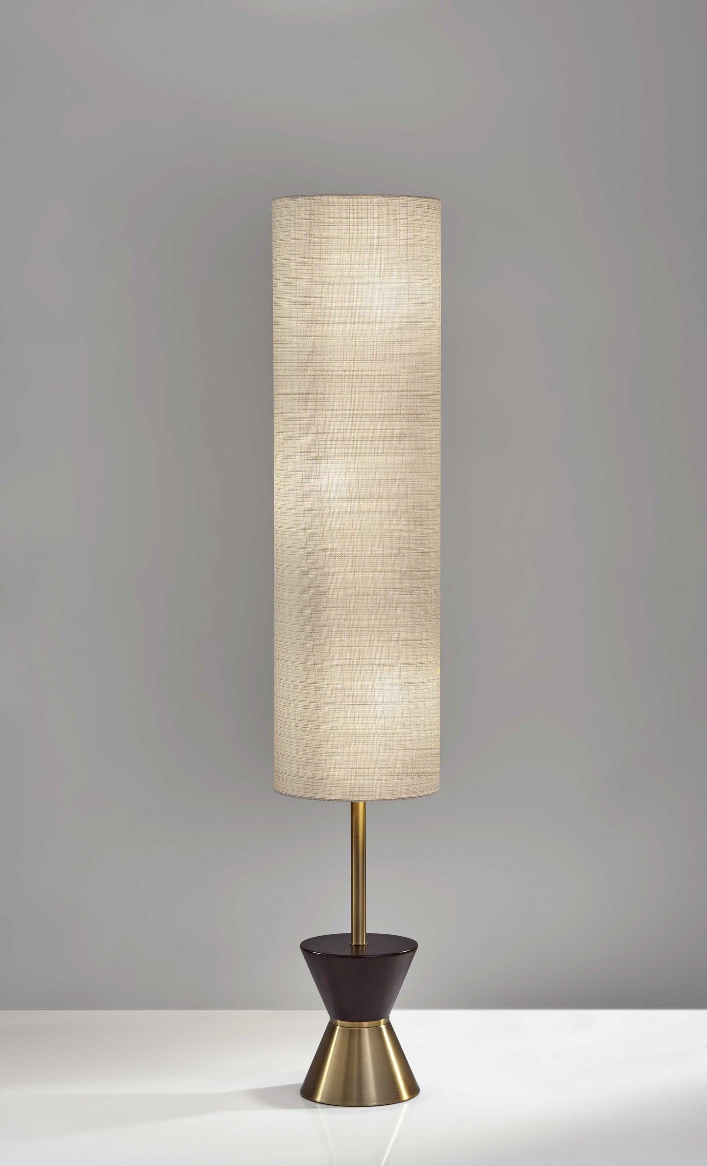Brass & Wood Textured Beige Floor Lamp