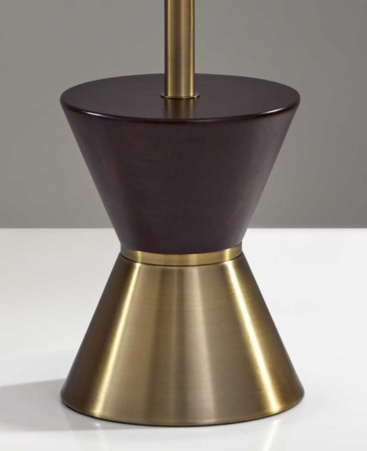 Brass & Wood Textured Beige Floor Lamp