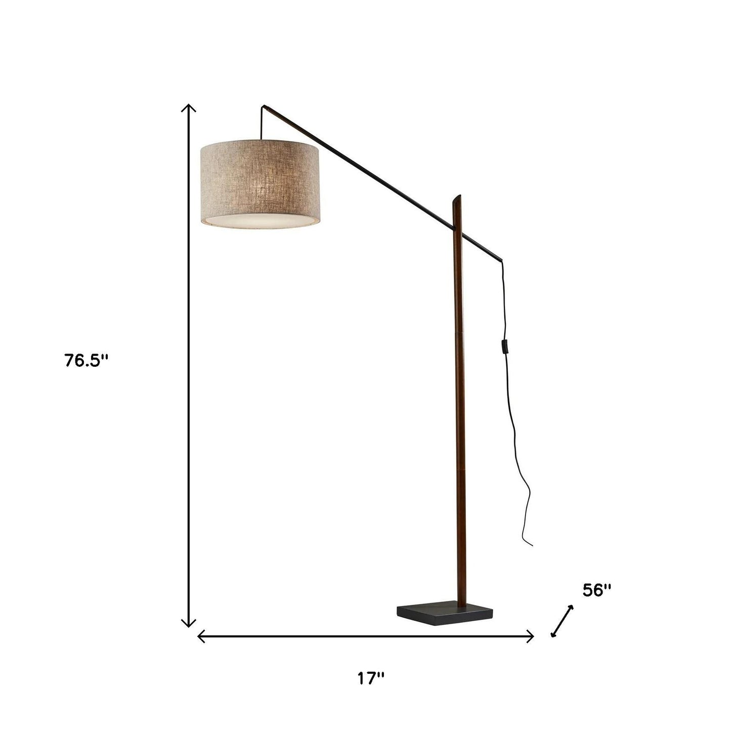 Black Swing Arm Floor Lamp w/ Beige Shade