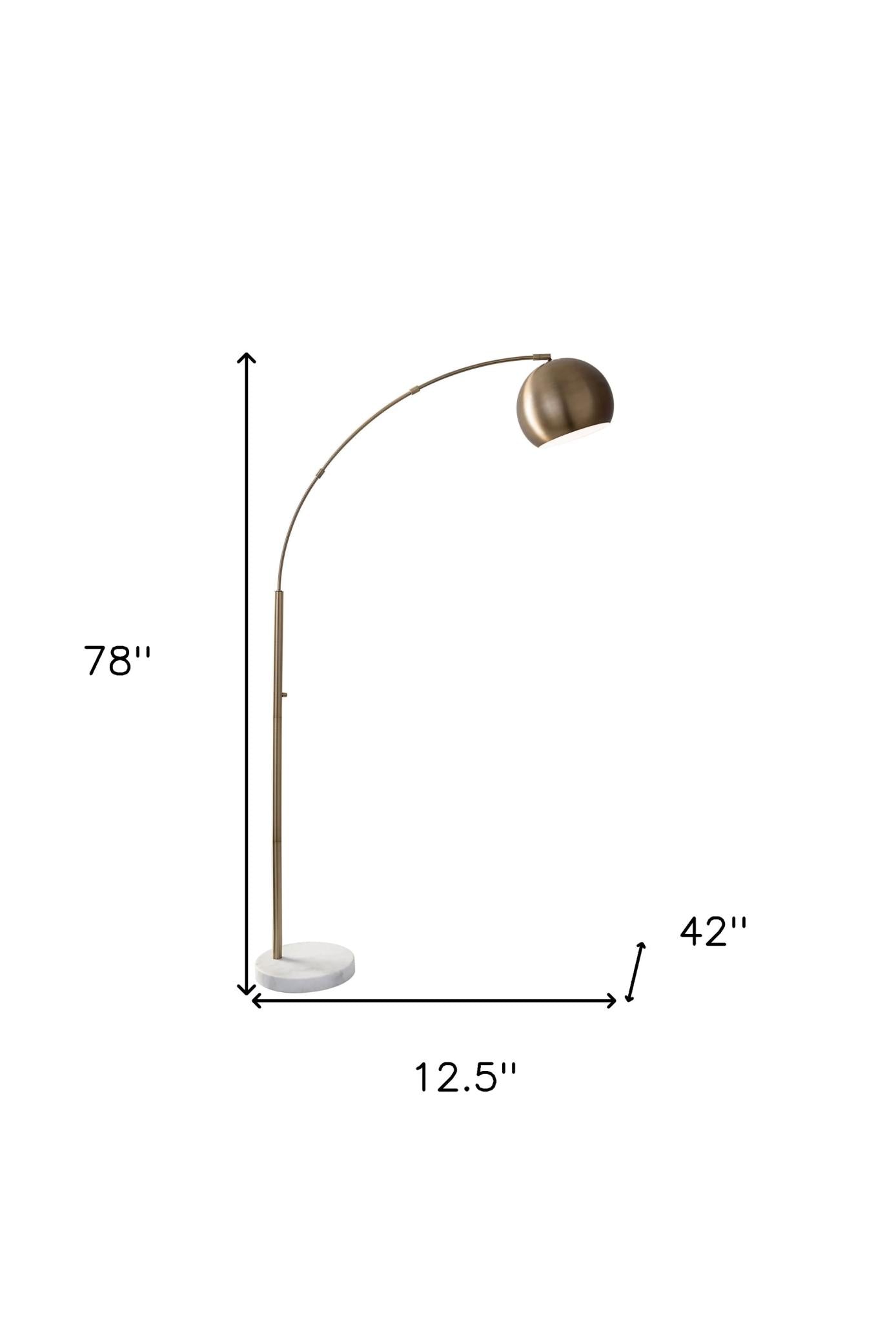 Brass Arc Floor Lamp w/ Brass Solid Color Bowl Shade