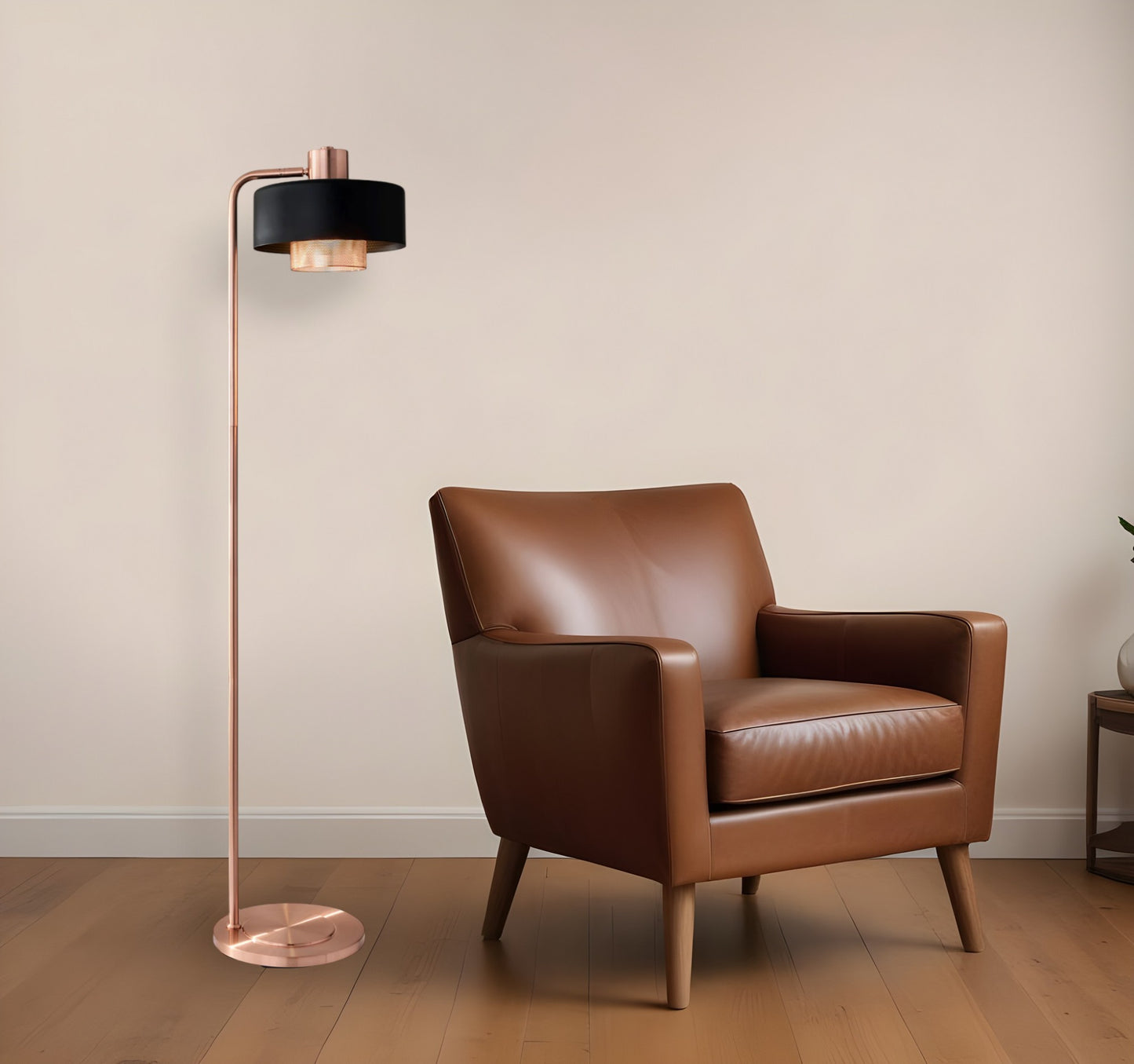 Copper Task Floor Lamp w/ Black Shade